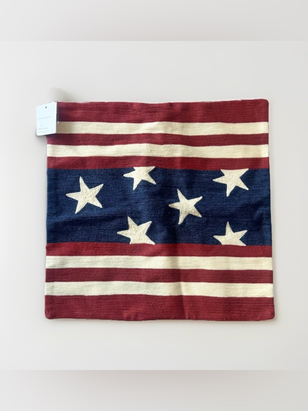NEW Pottery Barn USA American Flag Embroidered Pillow Cover 18"x18" 4th of July